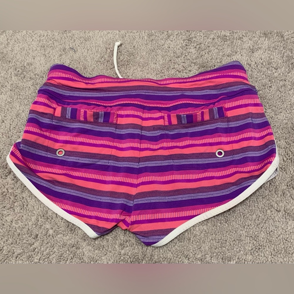Womens Athleta Vibrant Pink Purple Striped Sporty Shorts Lined Tie Front XXS - Picture 2 of 4